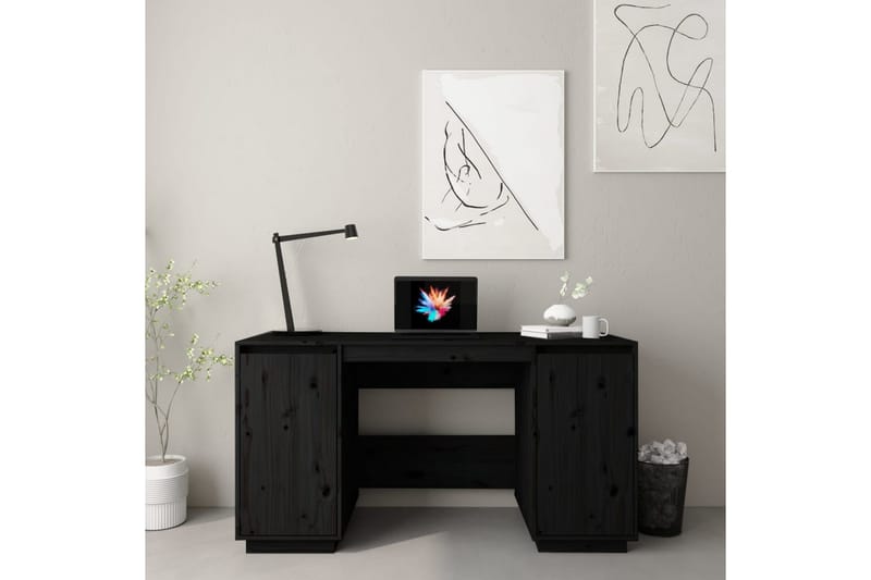beBasic Skrivebord svart 140x50x75 cm heltre furu - Svart - Skrivebord - Databord & PC bord