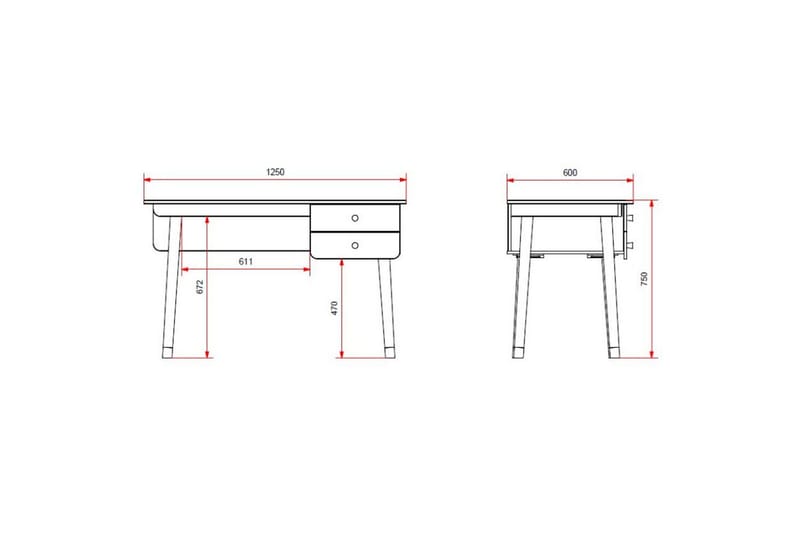 Billy Skrivebord med Skuffer 125x60 cm i Tre - Hvit - Møbler - Bord - Kontorbord - Skrivebord