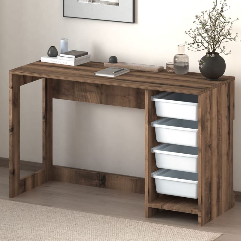 Branik Skrivebord 120x73x45 cm - White og Antique Walnut - Møbler - Bord - Kontorbord - Skrivebord