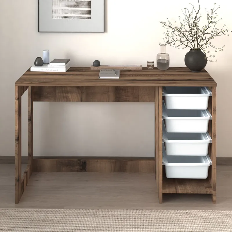 Branik Skrivebord 120x73x45 cm - White og Antique Walnut - Møbler - Bord - Kontorbord - Skrivebord