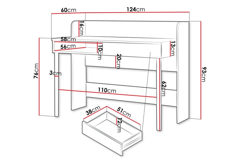 Buhan Skrivebord 60x124 cm - Beige / Brun - Møbler - Bord - Kontorbord - Skrivebord