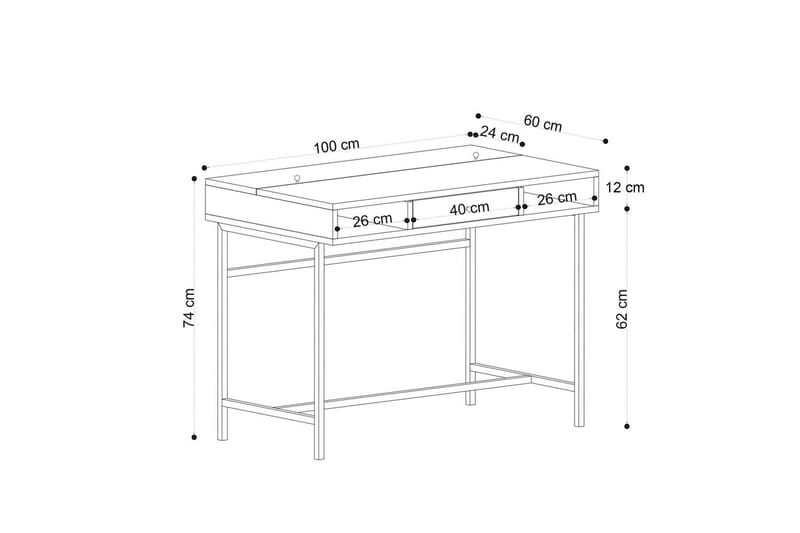 Cladells Skrivebord 60x100 cm - Eik/Sort - Møbler - Bord - Kontorbord - Skrivebord