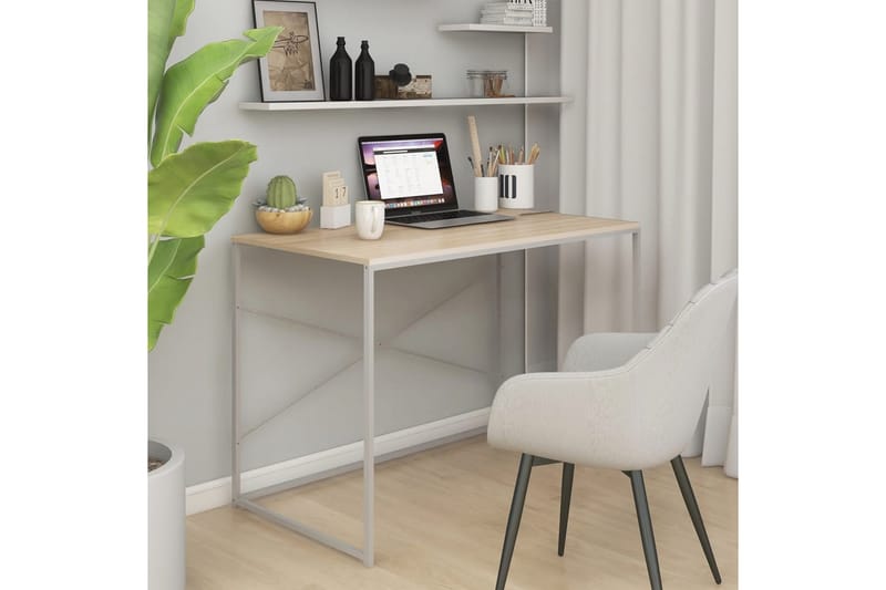 Databord hvit og eik 110x60x70 cm sponplate - Brun - Skrivebord - Databord & PC bord