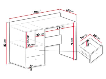 Edson Skrivebord 120 cm med Oppbevaring og Skuffer i Malt Tre - Hvit - Møbler - Bord - Kontorbord - Skrivebord