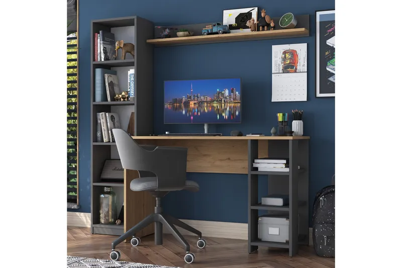 Eireann Skrivebord 45x160 cm - Valnøtt/Antrasitt - Møbler - Bord - Kontorbord - Skrivebord