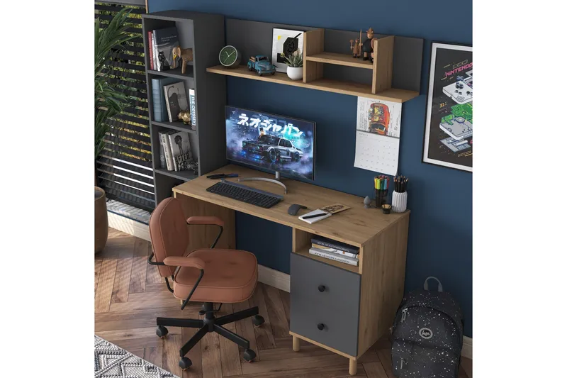 Eireann Skrivebord 50x120 cm - Valnøtt/Antrasitt - Møbler - Bord - Kontorbord - Skrivebord