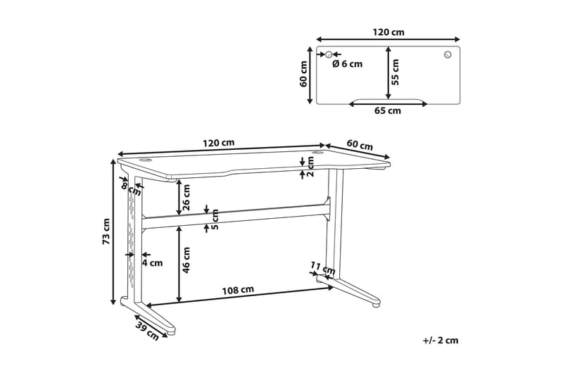 Spillebord Rombauer 120 cm med LED-belysning - Svart - Gamingbord