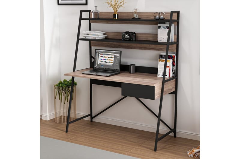 Garavelo Skrivebord 25x124 cm - Valnøtt/Svart - Møbler - Bord - Kontorbord - Skrivebord