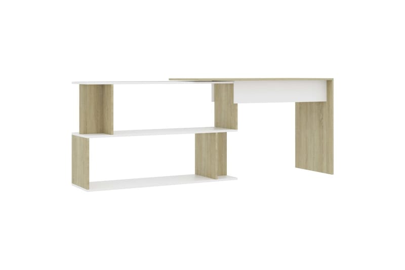 Hjørneskrivebord hvit og sonoma eik 200x50x76 cm sponplate - Beige - Skrivebord - Databord & PC bord