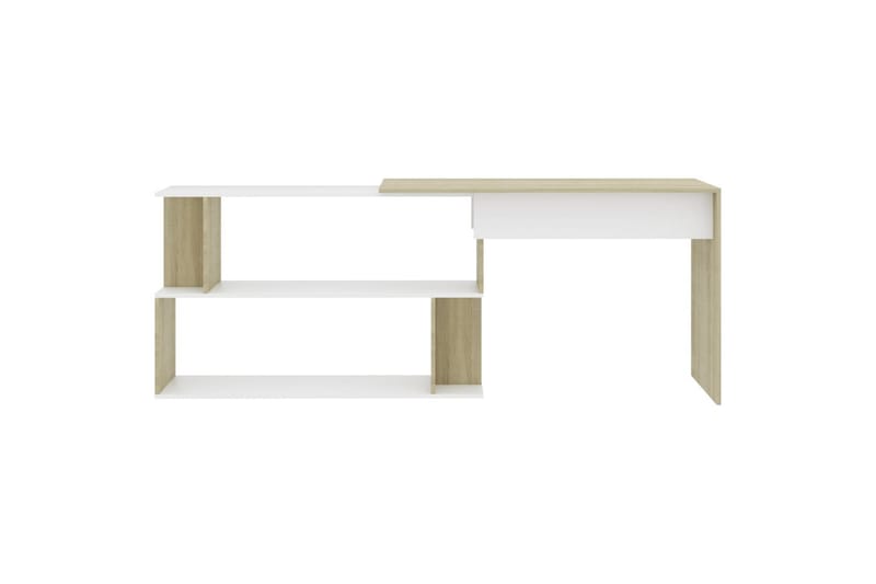 Hjørneskrivebord hvit og sonoma eik 200x50x76 cm sponplate - Beige - Skrivebord - Databord & PC bord