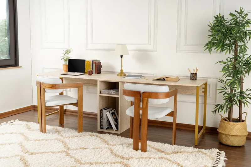 Hu Skrivebord 60x240 cm - Beige/Gull - Møbler - Bord - Kontorbord - Skrivebord