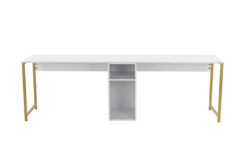 Hu Skrivebord 60x240 cm, Hvit/Gull