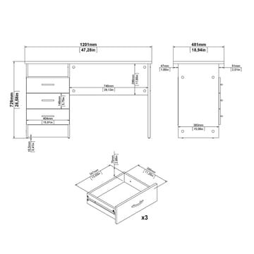 Klintberg Skrivebord med 3 skuffer 120x48x73 cm - Møbler - Bord - Kontorbord - Skrivebord
