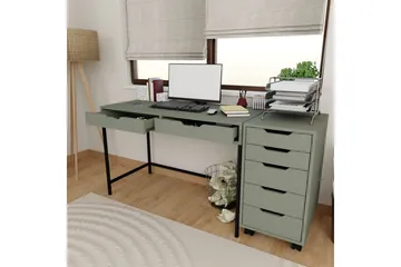 Loryn Skrivebord 120 cm med Skuffer og Hjul i Malt Tre - Grønn - Møbler - Bord - Kontorbord - Skrivebord