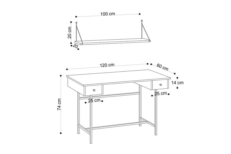 Mirric Skrivebord 60x120 cm - Eik/Sort - Møbler - Bord - Kontorbord - Skrivebord