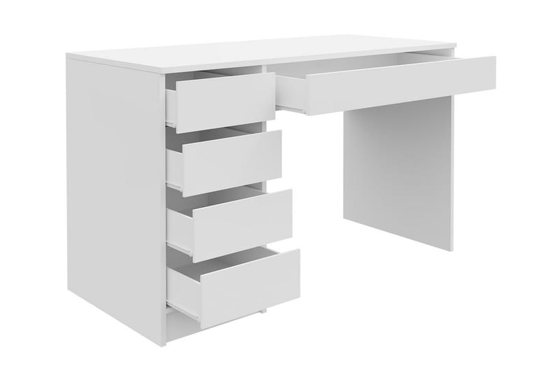 Moon Skrivebord 120 cm med Oppbevaring 5 Skuffer - Hvit/Hvit Høyglans - Skrivebord - Databord & PC bord