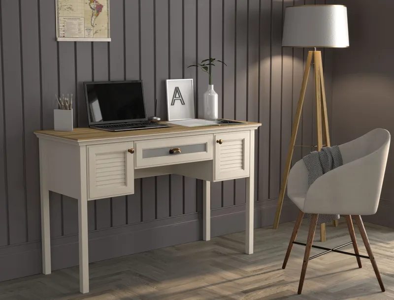 Nenora Skrivebord 132 cm - Krem, eik, grå - Møbler - Bord - Kontorbord - Skrivebord