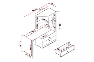 Nero Skrivebord 150 cm - Natur/Hvit/Grå - Møbler - Bord - Kontorbord - Skrivebord