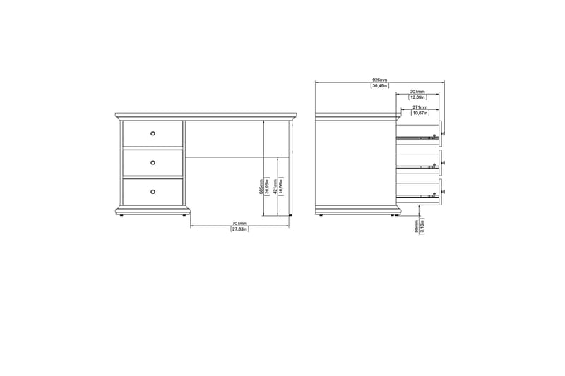 Paris skrivebord 130 cm - Hvit - Møbler - Bord - Kontorbord - Skrivebord