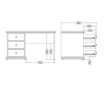 Paris Skrivebord 130 cm med Oppbevaring og Skuffer i Malt Tre - Hvit - Møbler - Bord - Kontorbord - Skrivebord