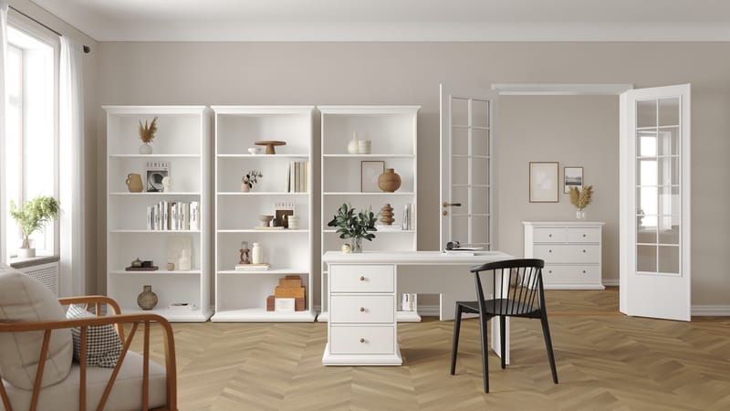 Paris Skrivebord 130 cm med Oppbevaring og Skuffer i Malt Tre - Hvit - Møbler - Bord - Kontorbord - Skrivebord