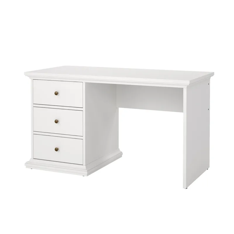Paris Skrivebord 130 cm med Oppbevaring og Skuffer i Malt Tre, Hvit