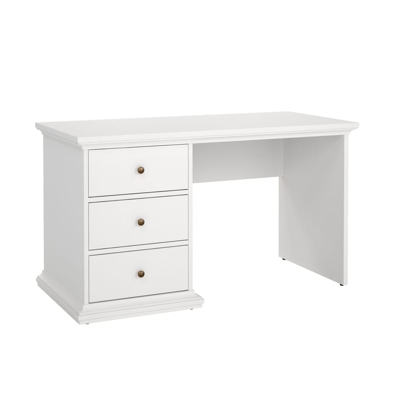Paris Skrivebord 130 cm med Oppbevaring og Skuffer i Malt Tre - Hvit - Møbler - Bord - Kontorbord - Skrivebord