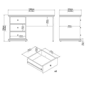 Paris Skrivebord 130x62x74 cm - Møbler - Bord - Kontorbord - Skrivebord