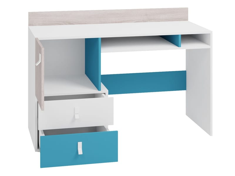 Planeta Skrivebord med Oppbevaring og Skuffer 125 cm i Tre - Blå|Hvit - Møbler - Bord - Kontorbord - Skrivebord