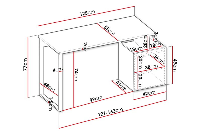 Sigmana Skrivebord 125x55 cm - Lys Grå/Brun - Møbler - Bord - Kontorbord - Skrivebord