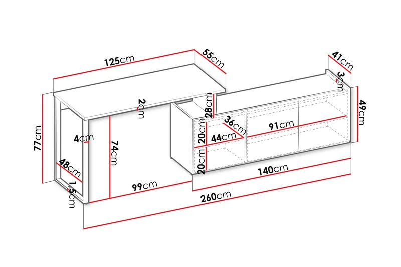 Sigmana Skrivebord 260x55 cm - Lys Grå/Brun - Møbler - Bord - Kontorbord - Skrivebord