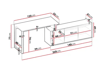 Sigmana Skrivebord 260x55 cm - Lys Grå/Brun - Møbler - Bord - Kontorbord - Skrivebord