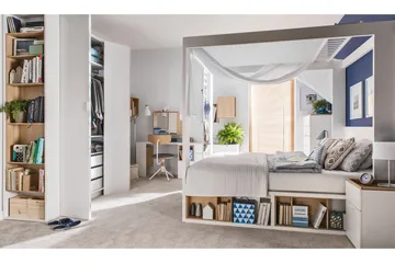 4You Skrivebordsskiva 142 cm med Oppbevaringshylle Hvit/Natu - VOX - Møbler - Bord - Kontorbord - Skrivebord