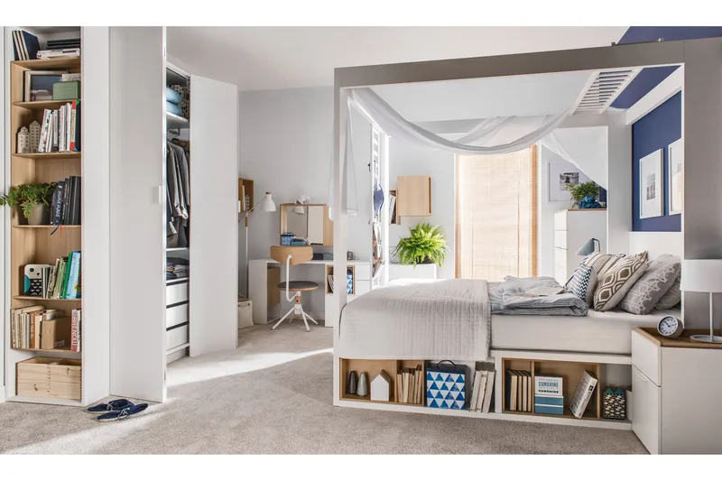 4You Skrivebordsskiva 142 cm med Oppbevaringshylle Hvit/Natu - VOX - Møbler - Bord - Kontorbord - Skrivebord