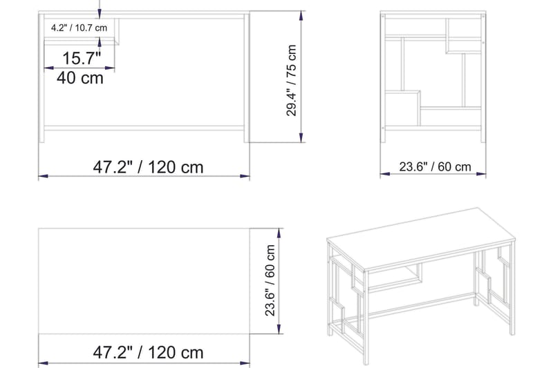 Amsberg Skrivebord 120 cm med Oppbevaringshylle - Gull - Møbler - Bord - Kontorbord - Skrivebord