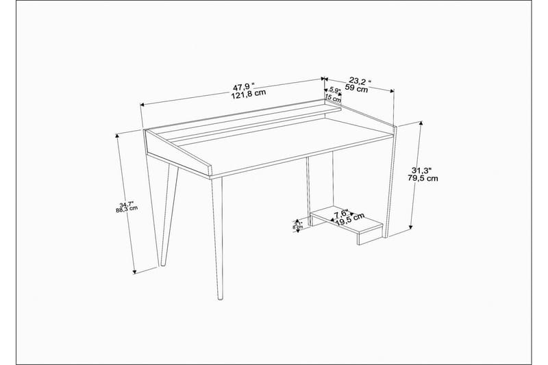 Andifli Skrivebord 59x88,3x121,8 cm med oppbevaring - Hvit - Møbler - Bord - Kontorbord - Skrivebord