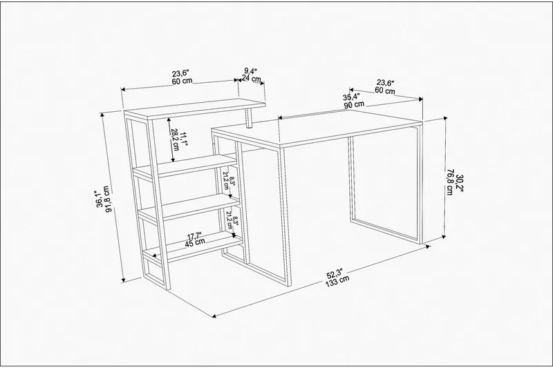 Andifli Skrivebord 60x76,8x133 cm med oppbevaring - Gull - Møbler - Bord - Kontorbord - Skrivebord