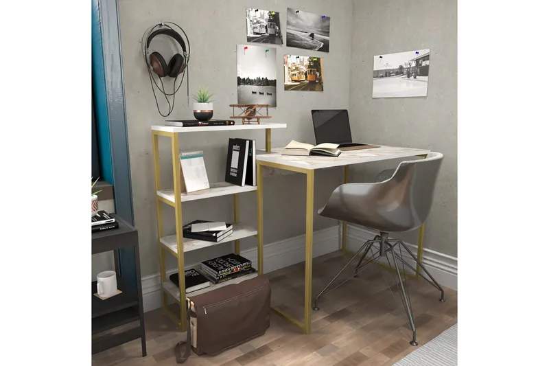 Andifli Skrivebord 60x76,8x133 cm med oppbevaring - Gull - Møbler - Bord - Kontorbord - Skrivebord