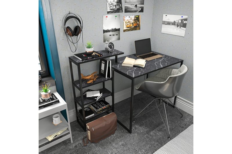 Andifli Skrivebord 60x76,8x133 cm med oppbevaring - Svart - Møbler - Bord - Kontorbord - Skrivebord