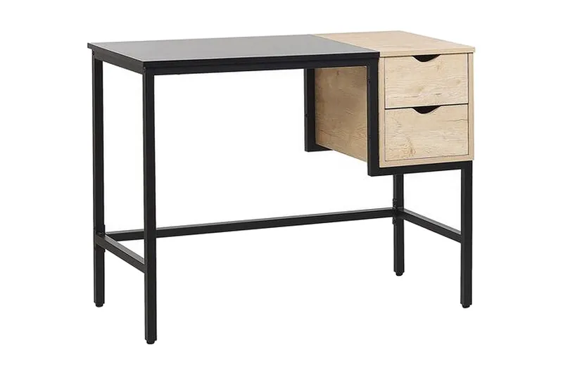 Barrakeh Skrivebord 100 cm med Oppbevaring 2 Skuffer, Svart/Lyst Tre
