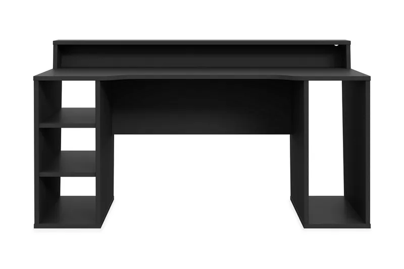 Bays Gaming Skrivebord 160 cm med Oppbevaring 2 Hyller, Svart