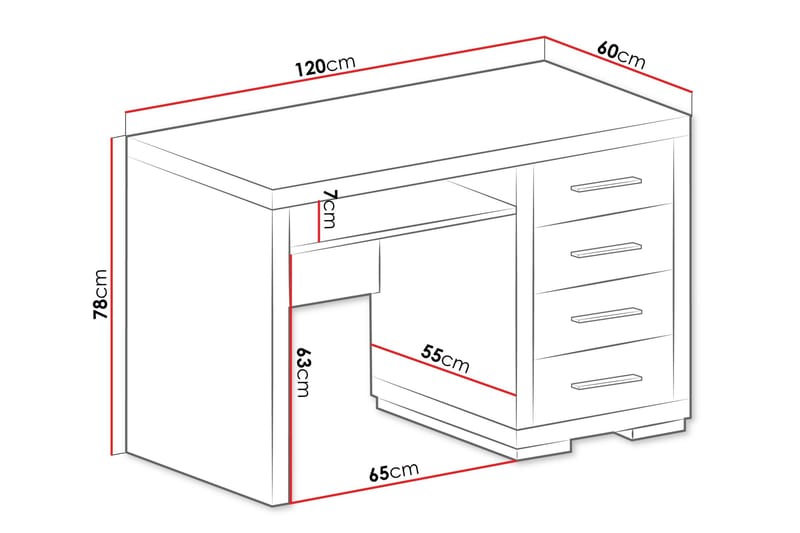 Benavila Skrivebord 120 cm med Oppbevaring 4 Skuffer - Eikfarge/Brun - Møbler - Bord - Kontorbord - Skrivebord