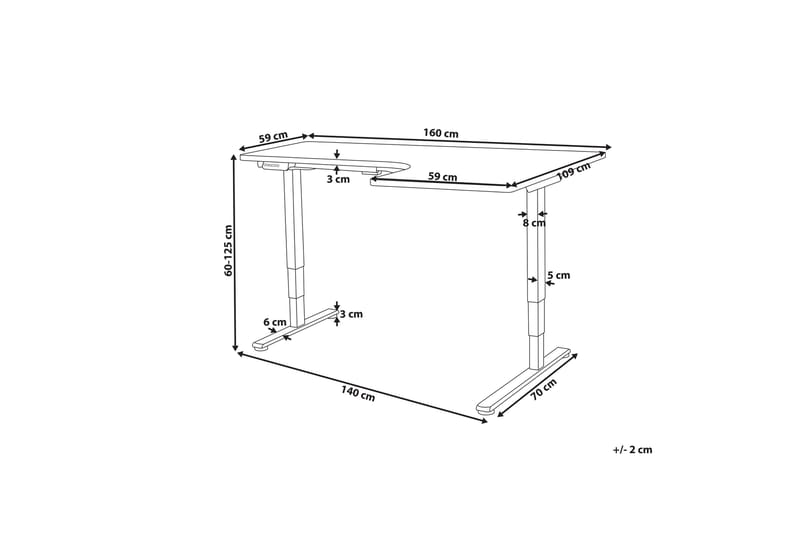 Bina Skrivebord 109x160 cm i Tre med Metallstativ - Svart|Hvit - Møbler - Bord - Kontorbord - Skrivebord