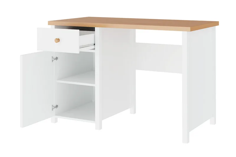 Bioley Skrivebord 110 cm med Oppbevaringsskuff + Skap - Beige/Hvit - Møbler - Bord - Kontorbord - Skrivebord