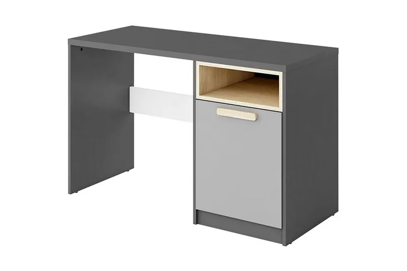 Bioley Skrivebord 120 cm med Oppbevaring Skap + Hylle, Svart/Hvit/Grå