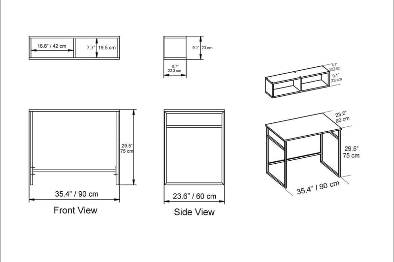 Skrivebord Buskahult 90 cm med Oppbevaring Vegghylle - Lysebrun - Skrivebord - Databord & PC bord