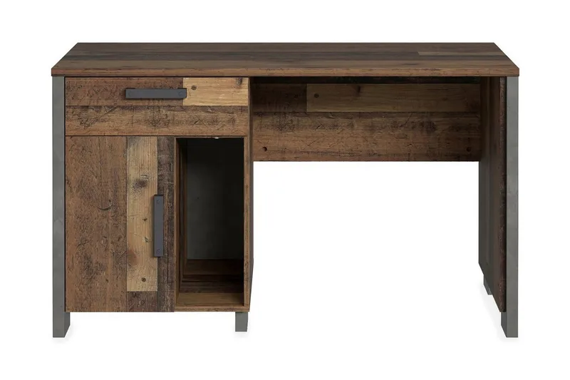 Cadle Skrivebord 127 cm med Oppbevaringsskuff + Skap, Brun/Grå