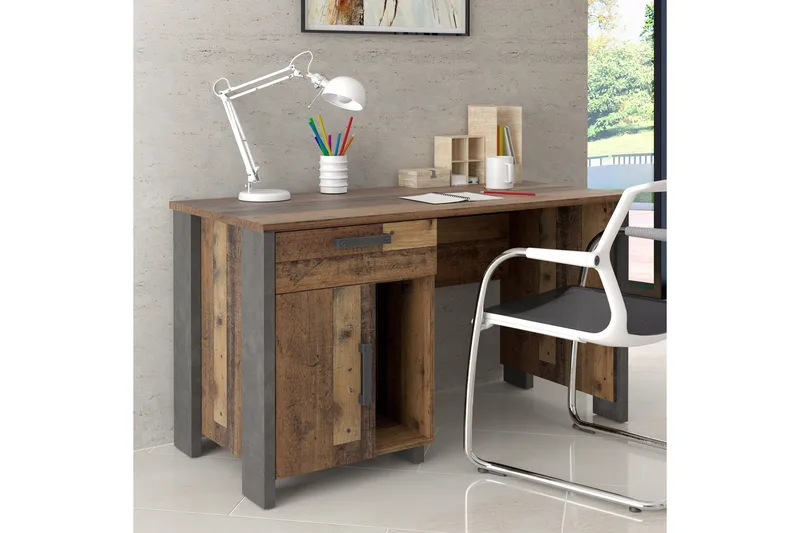 Cadle Skrivebord 127 cm med Oppbevaringsskuff + Skap - Brun/Grå - Møbler - Bord - Kontorbord - Skrivebord