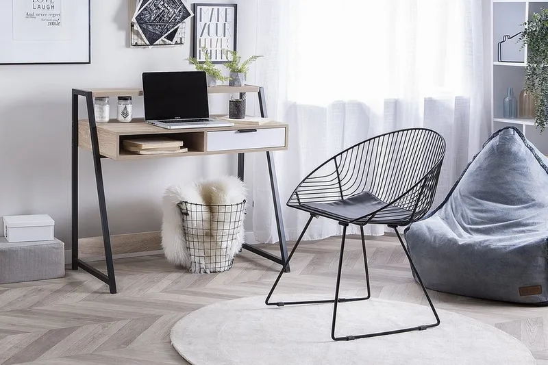 Calceta Skrivebord 100 cm med Oppbevaring Skuff + Hylle - Lysebrun/Hvit/Svart - Møbler - Bord - Kontorbord - Skrivebord