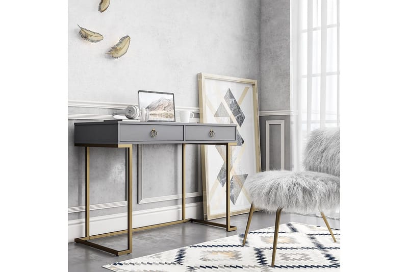 Camila Skrivebord 106cm m Oppbevaring 2 Skuffer Grafitgrå/Me - CosmoLiving - Møbler - Bord - Kontorbord - Skrivebord